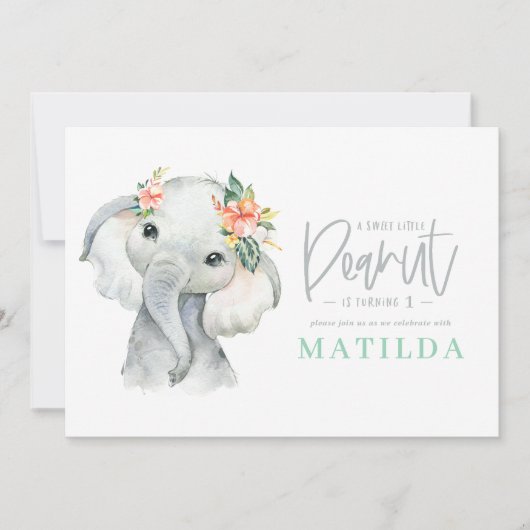 Waterverf olifant meisje verjaardagsfeest (Voorkant)