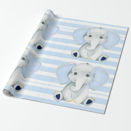 Waterverf olifant met blauwe strepen Baby shower Cadeaupapier
