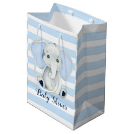 Waterverf olifant met blauwe strepen Baby shower Medium Cadeauzakje