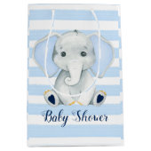 Waterverf olifant met blauwe strepen Baby shower Medium Cadeauzakje (Voorkant)