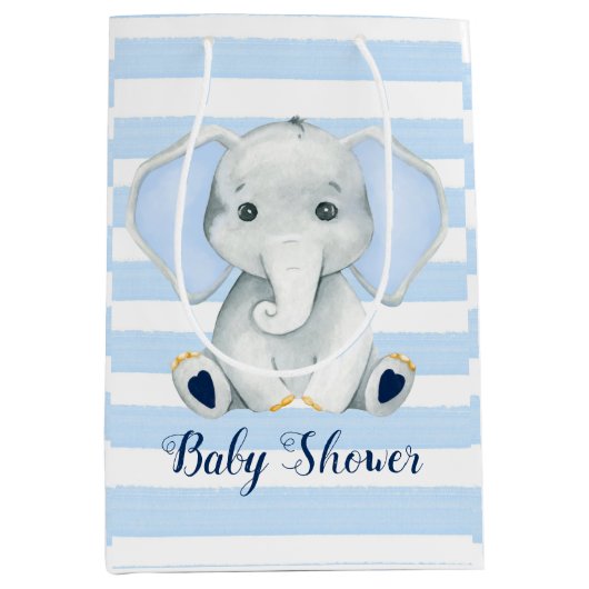 Waterverf olifant met blauwe strepen Baby shower Medium Cadeauzakje (Voorkant)