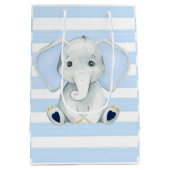 Waterverf olifant met blauwe strepen Baby shower Medium Cadeauzakje (Achterkant)