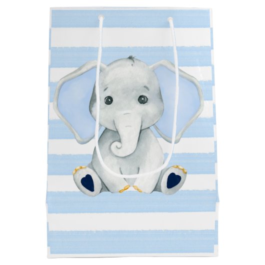 Waterverf olifant met blauwe strepen Baby shower Medium Cadeauzakje (Achterkant)