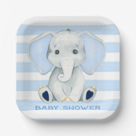 Waterverf olifant met blauwe strepen Baby shower Papieren Bordje