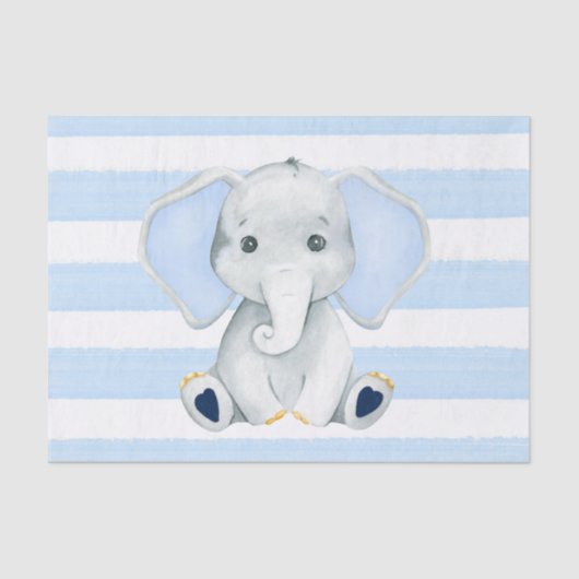 Waterverf olifant met blauwe strepen Baby shower Tissuepapier (Voorkant)