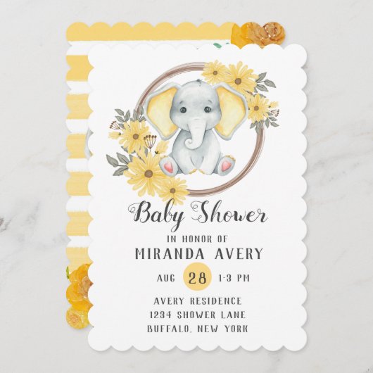 Waterverf olifant met geel stripe Baby shower Kaart (Voorkant / Achterkant)