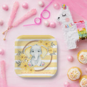 Waterverf olifant met geel stripe Baby shower Papieren Bordje (Feest)