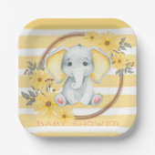 Waterverf olifant met geel stripe Baby shower Papieren Bordje (Voorkant)