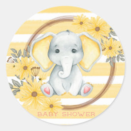 Waterverf olifant met geel stripe Baby shower Ronde Sticker
