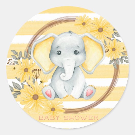 Waterverf olifant met geel stripe Baby shower Ronde Sticker (Voorkant)