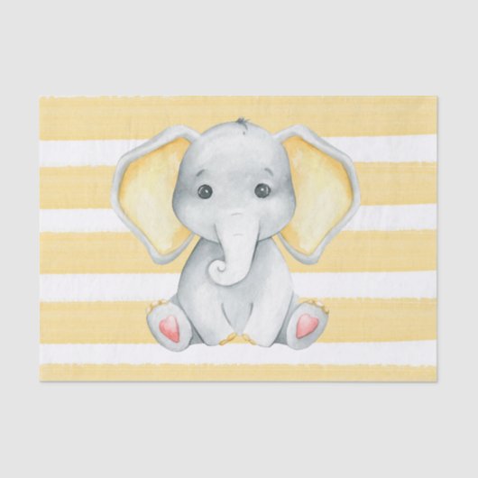 Waterverf olifant met geel stripe Baby shower Tissuepapier (Voorkant)