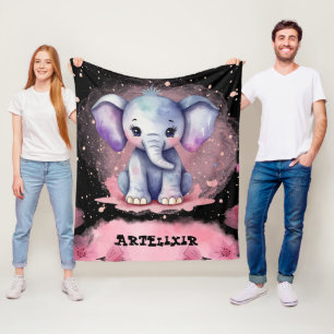 Waterverf Olifant met moderne elegantie print Fleece Deken