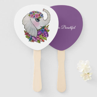 Waterverf olifant met wilde bloemen handwaaier