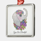 Waterverf olifant met wilde bloemen metalen ornament (Links)