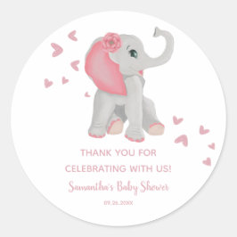 Waterverf olifant roze meisje Baby shower gunst Ronde Sticker