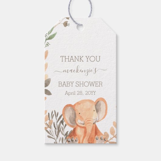Waterverf Olifant Safari Baby shower Cadeaulabel (Voorkant)