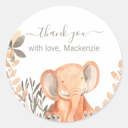 Waterverf Olifant Safari Baby shower Ronde Sticker (Voorkant)