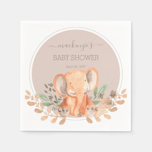 Waterverf Olifant Safari Baby shower Servet (Voorkant)