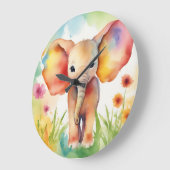 Waterverf Olifant Serene Kleurrijk Grote Klok (Hoek)