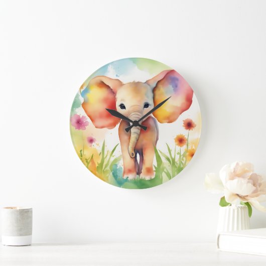 Waterverf Olifant Serene Kleurrijk Grote Klok (Huis)