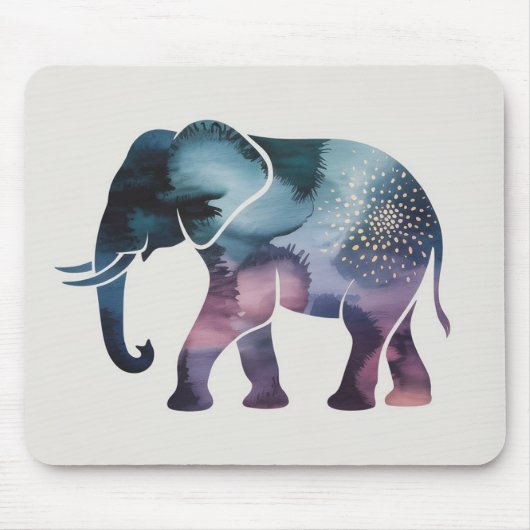 Waterverf Olifant Silhouet & Spikkel Muismat (Voorkant)