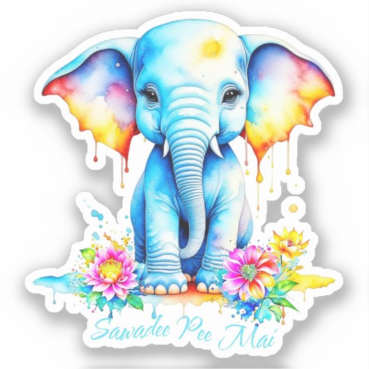 Waterverf Olifant Songkran Festival Sticker (Voorkant)