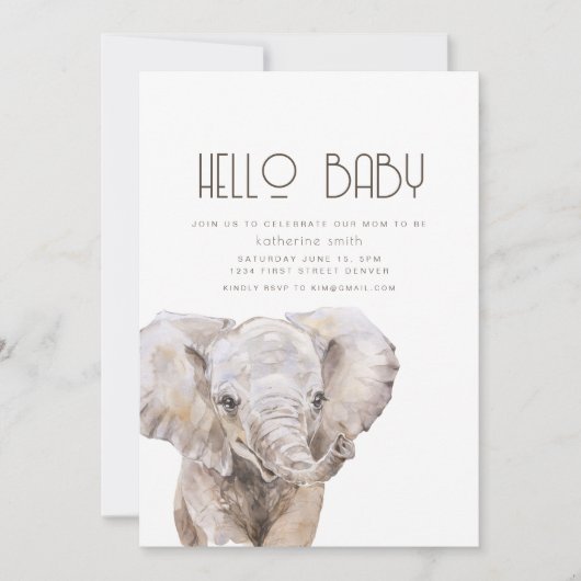 Waterverf Olifant Thema Baby shower Uitnodiging (Voorkant)