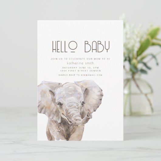 Waterverf Olifant Thema Baby shower Uitnodiging (Staand voorkant)