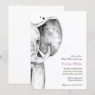 Waterverf olifant | Uitnodiging voor Baby shower