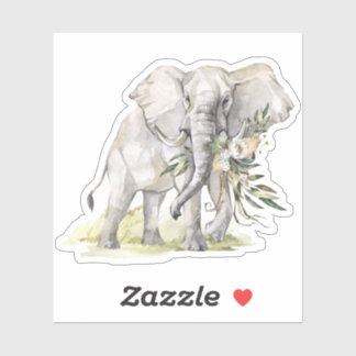 Waterverf Olifant & Witte Bloemen Sticker