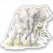 Waterverf Olifant & Witte Bloemen Sticker (Voorkant)