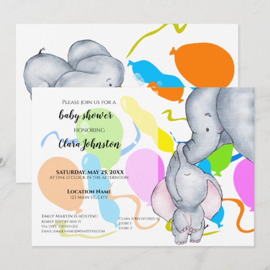 Waterverf olifanten, ballonnen Unisex Baby shower Kaart (Voorkant / Achterkant)