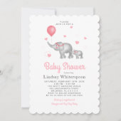 Waterverf Olifanten en roze Baby shower Kaart (Voorkant)