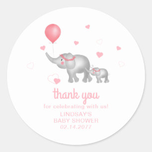 Waterverf Olifanten en roze harten Dank u Ronde Sticker
