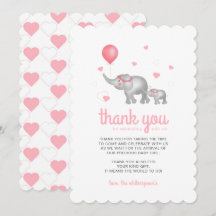 Waterverf Olifanten & roze harten Hartelijk dank