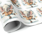Waterverf Olifanten Schaatsen Cadeaupapier (Rol Hoek)