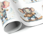 Waterverf Olifanten Wintersport Cadeaupapier (Rol Hoek)