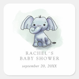 Waterverf olifantenbevoordeling baby shower vierkante sticker