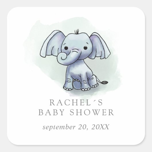 Waterverf olifantenbevoordeling baby shower vierkante sticker (Voorkant)