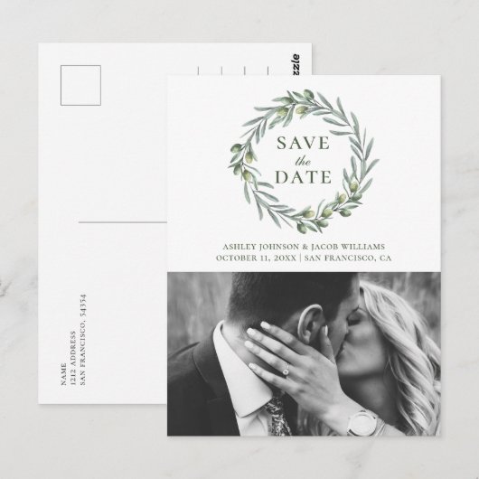 Waterverf olijf. Botanisch Italiaans Bewaar de dat Briefkaart (Voorkant / Achterkant)