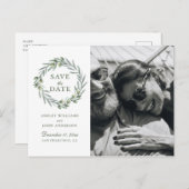 Waterverf olijf. Elegant Italiaans Save the Date Briefkaart (Voorkant / Achterkant)
