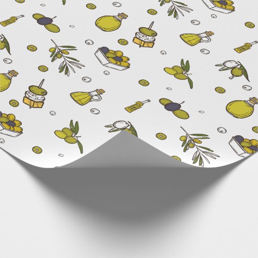 Waterverf Olijf, Olijftak & Oliefles Cadeaupapier (Hoek)