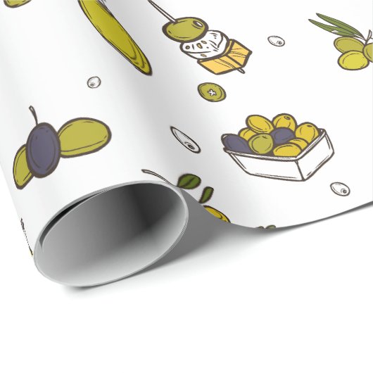 Waterverf Olijf, Olijftak & Oliefles Cadeaupapier (Rol Hoek)