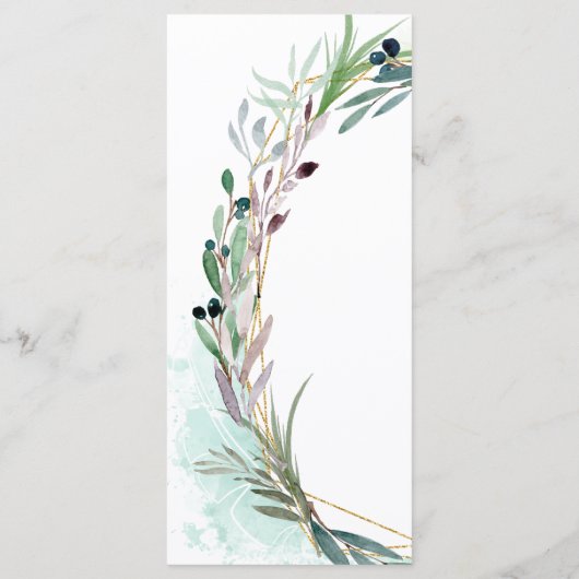 Waterverf Olijfblad Geometrisch Lijst Bruiloft Menu (Achterkant)