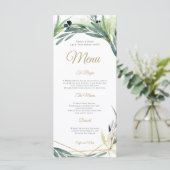Waterverf Olijfblad Geometrisch Lijst Bruiloft Menu (Staand voorkant)