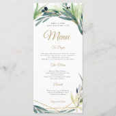 Waterverf Olijfblad Geometrisch Lijst Bruiloft Menu (Voorkant)