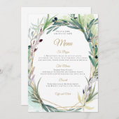 Waterverf Olijfblad Geometrisch Lijst Bruiloft Menu (Voorkant / Achterkant)