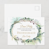 Waterverf Olijfblad groen bruidsmeisje verzoek Briefkaart (Voorkant / Achterkant)