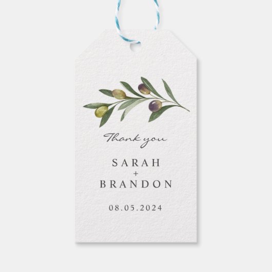 Waterverf Olijfblad Zomer Bruiloft Cadeaulabel (Achterkant)