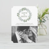 Waterverf olijfbladeren. Botanische krans. Italiaa Save The Date (Staand voorkant)